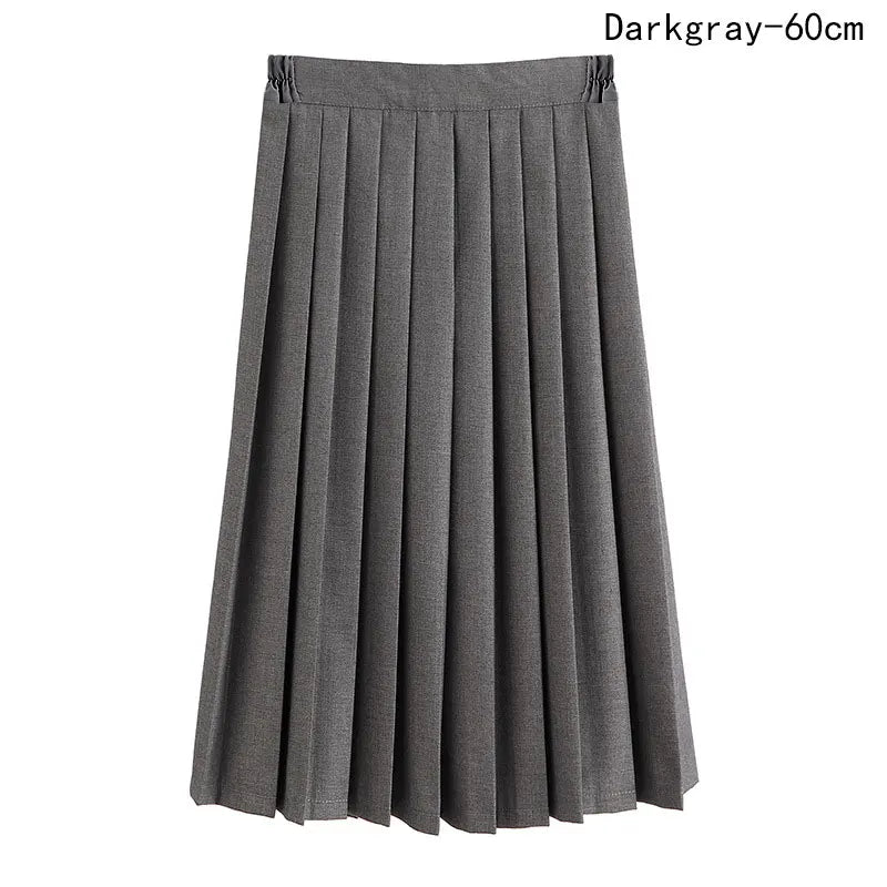 Women Skirt Elastic Waist Japanese Student Girls School Uniform Solid JK Pleated Skirt Short/Middle/Long Skirt A-Line Streetwear