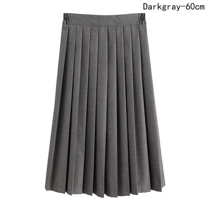 Women Skirt Elastic Waist Japanese Student Girls School Uniform Solid JK Pleated Skirt Short/Middle/Long Skirt A-Line Streetwear
