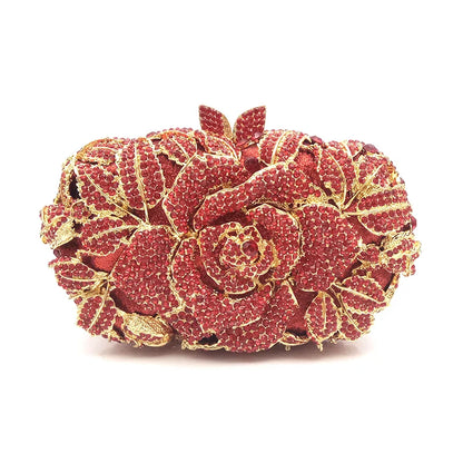 Green Pink Multicolored Rose Crystal Women Evening Clutches Bags Diamond Wedding Cocktail Party Purse And Stone Handbag