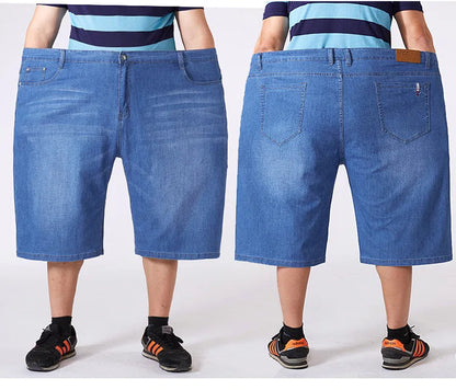 Men Extra Large Size Shorts Knee-length Summer Breeches Denim 2024 Male Bermuda Classic Stretch Plus Size Big 8XL Men Short Jean