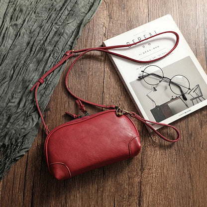 Simple Genuine Leather Women Small Bag Leisure Natural Soft Cowhide Solid Color Versatile Shoulder & Crossbody Bags