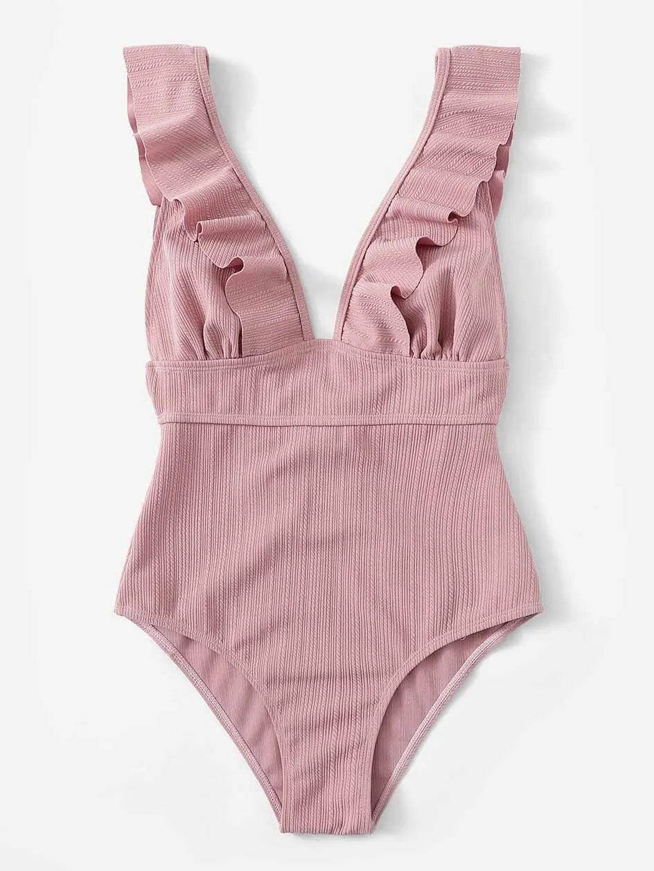 Sexy Ruffle Swimwear Women`s 2025 Deep V One Piece Swimsuit Female Bathing Suit Woman Bodysuit Swimming for Beach Wear Monokini