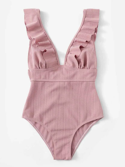 Sexy Ruffle Swimwear Women`s 2025 Deep V One Piece Swimsuit Female Bathing Suit Woman Bodysuit Swimming for Beach Wear Monokini