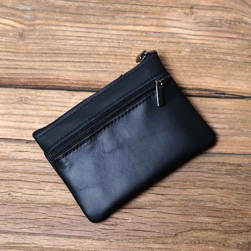 Men's Leather Zipper Coin Wallet First Layer Cowhide Mini Short Wallet Handbag Change Wallet