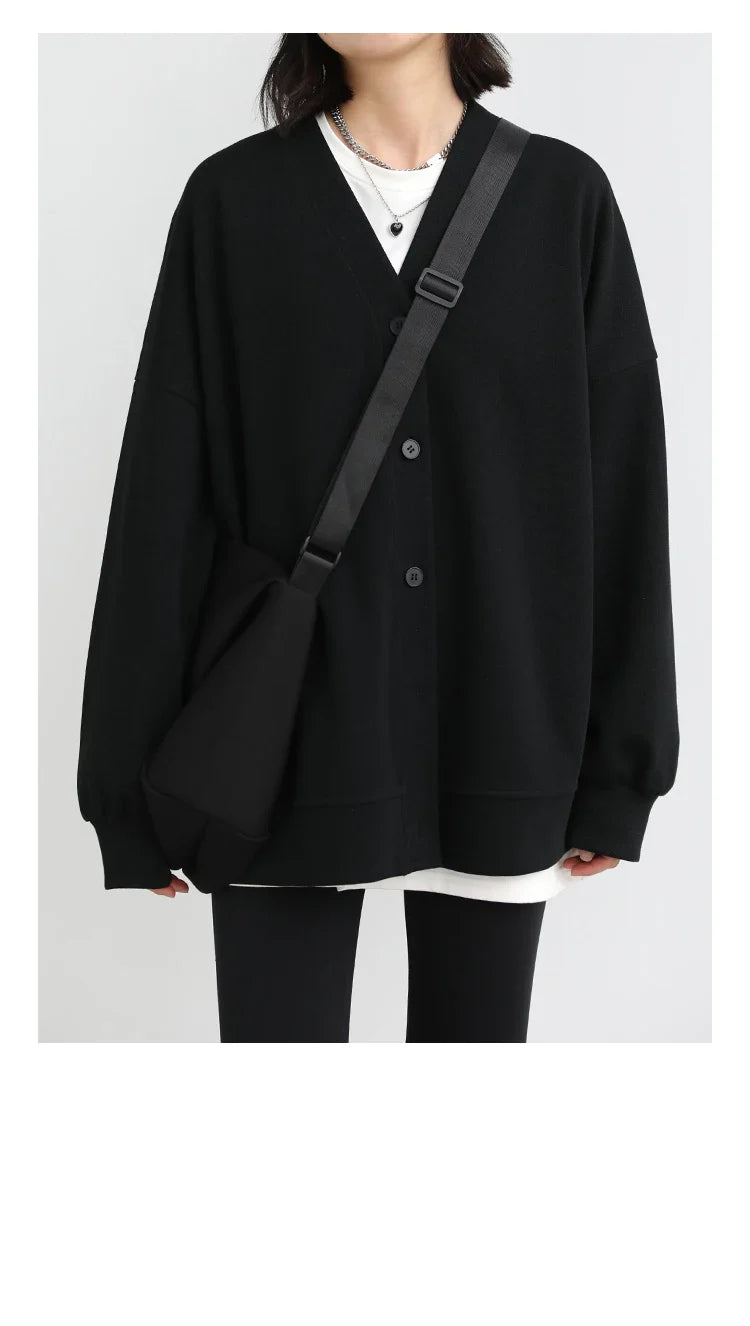 Korean Autumn Winter Women's Sports Coat Casual Loose V-neck Sweatshirt for Women Thick Warm Tops Office Lady Female