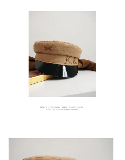 Winter caps women newsboy caps Thick warm  letter embroidery wool cap  S M L plaid patchwork militray caps