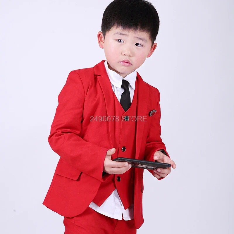 Flower Boys Formal School Suits for Weddings Boys Brand Plaid Blazer Vest Pants 3pcs Tuxedo Kids Prom Party Dress Clothing Sets