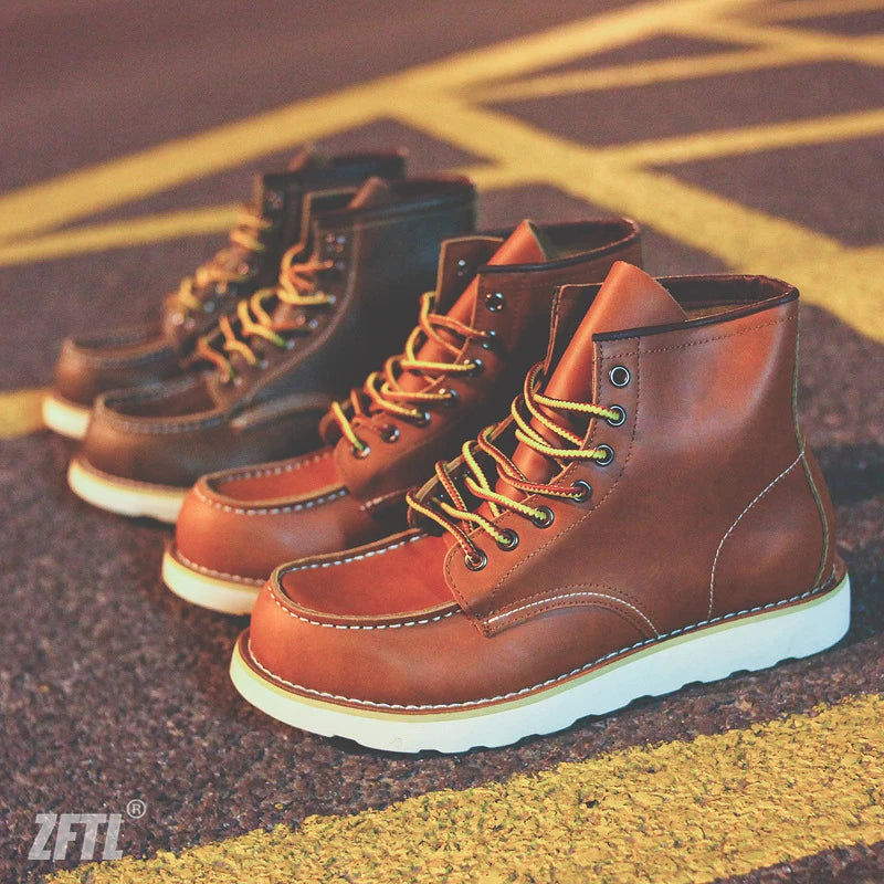 Men's Ankle Boots American retro tooling boots Casual Crazy Horse Leather Men's Boots Vintage Man Lace up Boots 2025