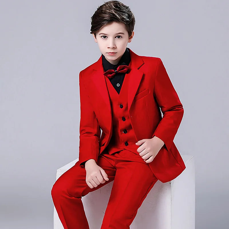 Flower Boys Formal Anzug Suit Kids Wedding Party Dress Blazer Vest Pants Bowtie 4pcs Child Tuxedo Prom Performance Costume
