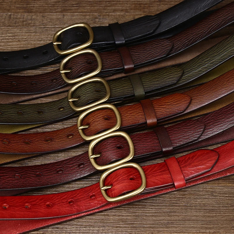 2.8cm Retro Female Real Thick Genuine Leather Belt Copper Pin Buckle Women Cowskin Jeans Belt Girl Simple Ladies Waist Strap