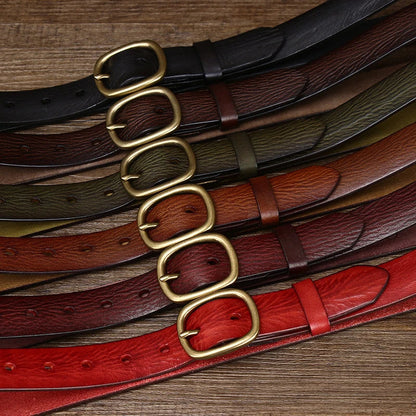 2.8cm Retro Female Real Thick Genuine Leather Belt Copper Pin Buckle Women Cowskin Jeans Belt Girl Simple Ladies Waist Strap