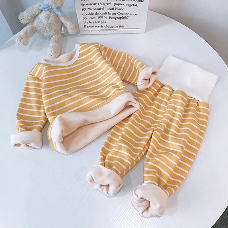 Baby Kids Thermal Underwear Suit Winter Pajamas Thick Plush Children Clothes Set High Waist Autumn Infant Girl Boy Homewear