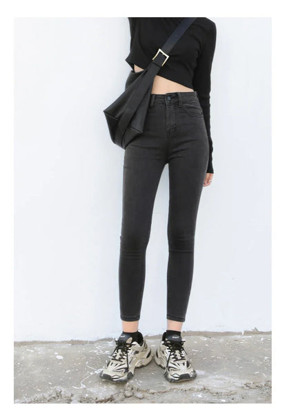 Women Jeans Retro High Waist Stretch Pencil Denim Pants Elastic for Woman Female Trousers Autumn Winter Ladies