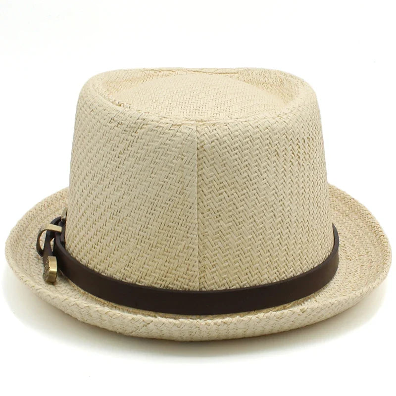 Men Women Classical Straw Pork Pie Hats Fedora Sunhats Trilby Caps Summer Boater Beach Outdoor Travel Party Size US 7 1/4 UK L