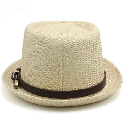 Men Women Classical Straw Pork Pie Hats Fedora Sunhats Trilby Caps Summer Boater Beach Outdoor Travel Party Size US 7 1/4 UK L