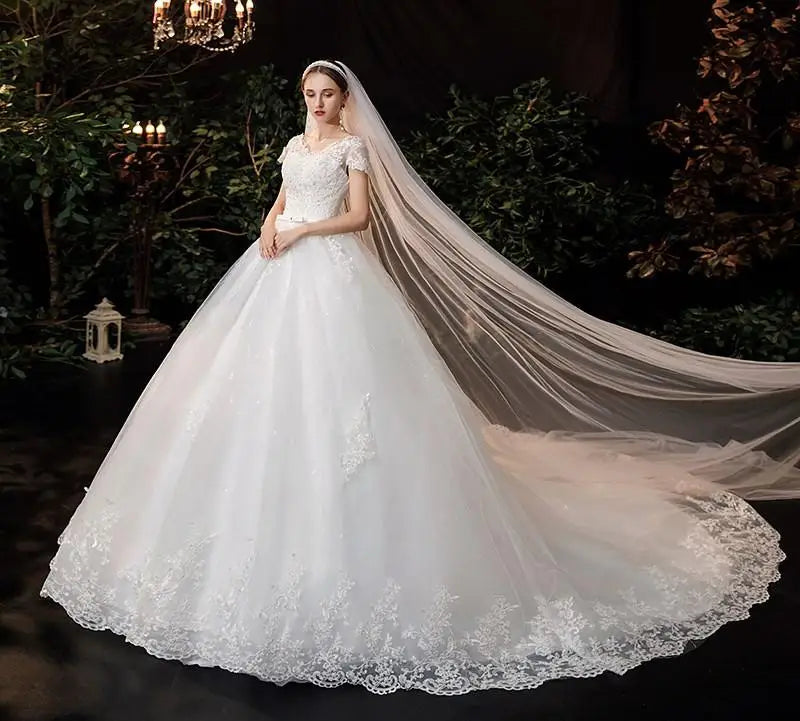 Best Selling 2024 Long Sleeve V Neck Lace Wedding Dress 2026 Vintage Bride Bridal Ball Gown Modest Wedding Dresses  Customized