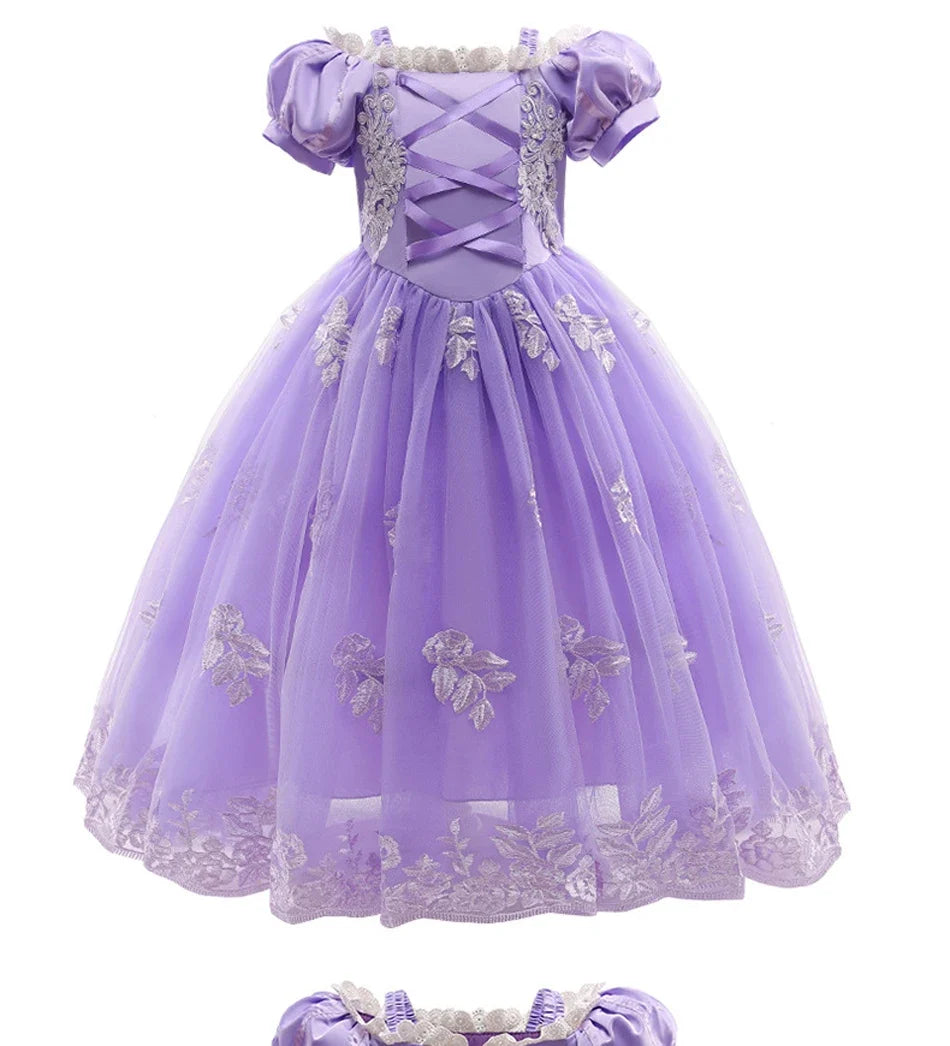 Girl Cosplay Princess Aurora Rapunzel Dress Up Kids Christmas Halloween Tulle Fancy Costume for Children Girls Birthday