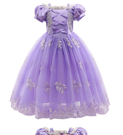 Girl Cosplay Princess Aurora Rapunzel Dress Up Kids Christmas Halloween Tulle Fancy Costume for Children Girls Birthday