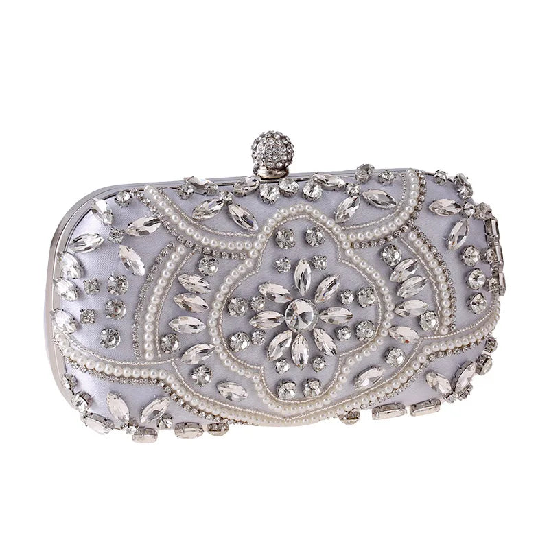 Women's Evening Clutch Bag Party Purse Luxury Wedding Clutches For Bridal Exquisite Crystal Ladies Handbag Apricot Silver Wallet