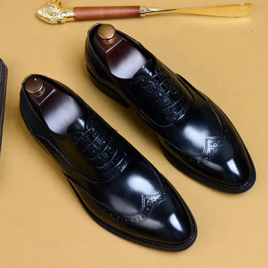 Full Grain Leather Men Retro Italian Design Men Brogues Genuine Leather Dress Shoes Handmade Wedding Shoes For Men