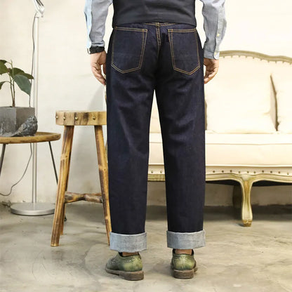 DN-0006 14oz Raw Indigo Selvage Washed Loose Fitting Pants Sanforised Denim Jean