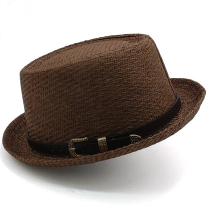 Men Women Classical Straw Pork Pie Hats Fedora Sunhats Trilby Caps Summer Boater Beach Outdoor Travel Party Size US 7 1/4 UK L