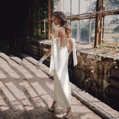 Modern Classic White Wedding Dresses Ankle Length Sleeveless Bride Gowns with Straps Bridal Dress Off Shoulder Open Back 2024