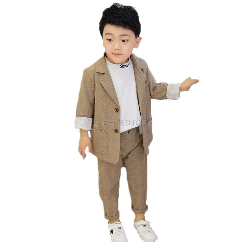 2020 Kids Wedding Jacket +Pants 2Pcs Stage Performance Suit Flower Boys Formal Tuxedos School Girls Host Dance Suit Clothing Set