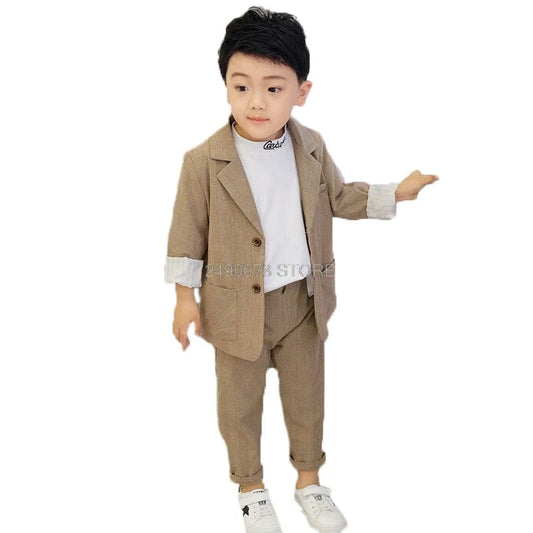 2020 Kids Wedding Jacket +Pants 2Pcs Stage Performance Suit Flower Boys Formal Tuxedos School Girls Host Dance Suit Clothing Set