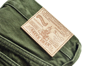 Men Jeans Vulcanization Olive Green 107 Selvedge Denim Jeans Men Washed Slim Fit 14 Oz Zipper Fly