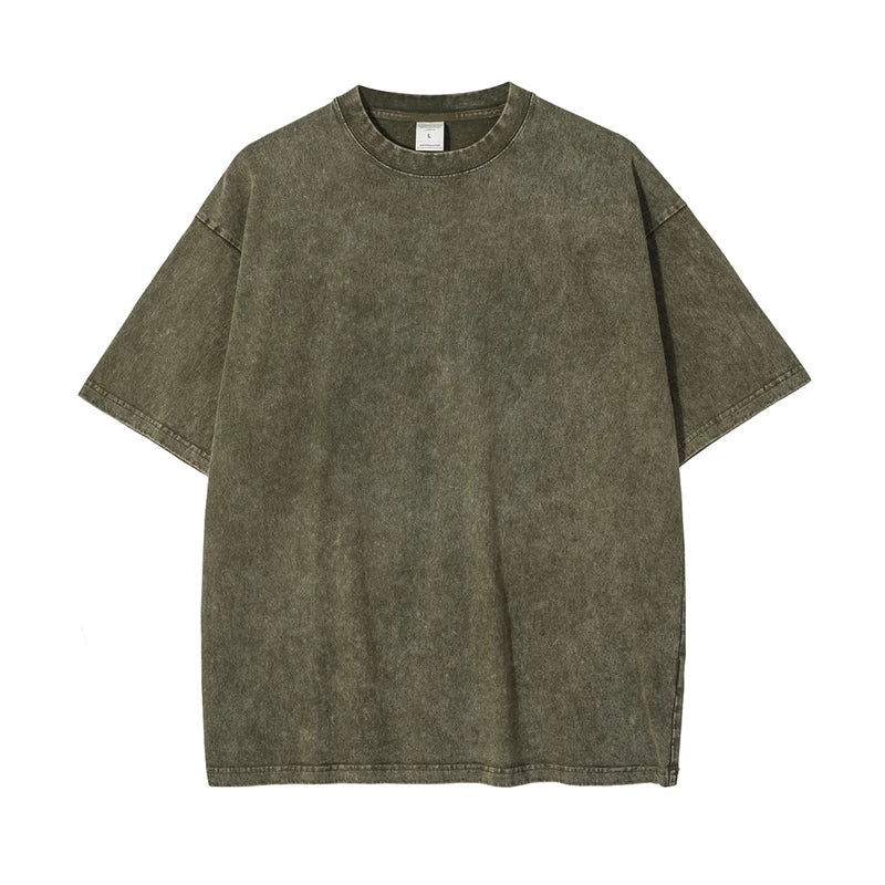 2025 High Street Summer Washed Cotton T-Shirt Tees For Men Unisex Loose Retro Solid T Shirts Brand Tops HY0113