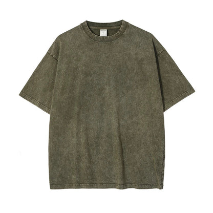 2025 High Street Summer Washed Cotton T-Shirt Tees For Men Unisex Loose Retro Solid T Shirts Brand Tops HY0113