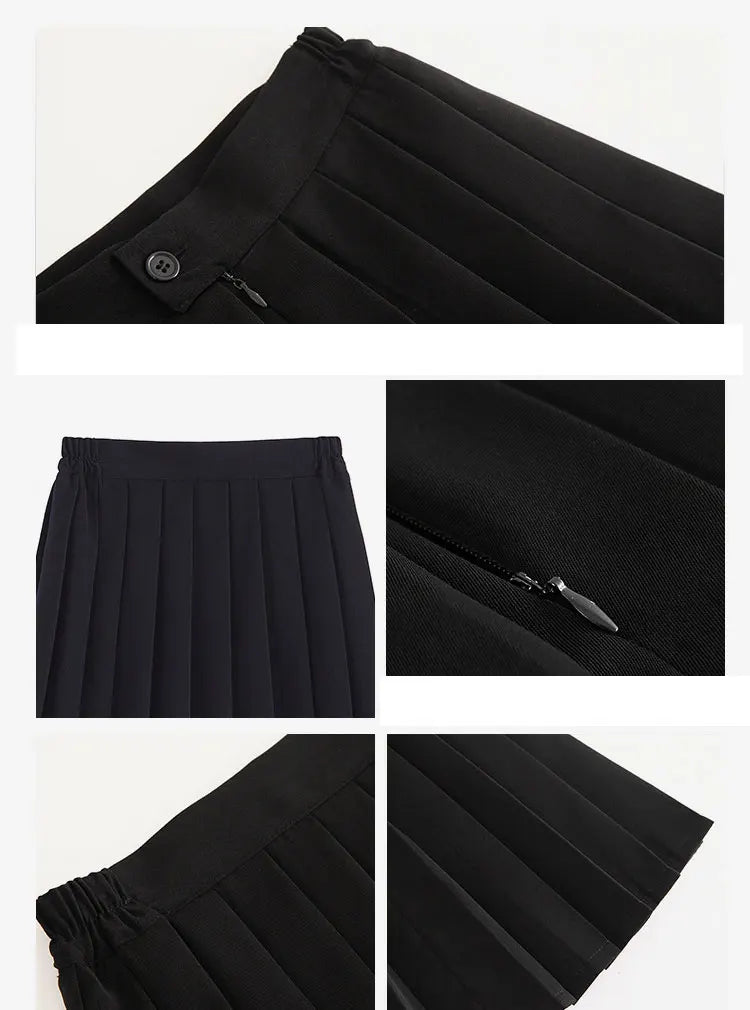 Women Skirt Elastic Waist Japanese Student Girls School Uniform Solid JK Pleated Skirt Short/Middle/Long Skirt A-Line Streetwear