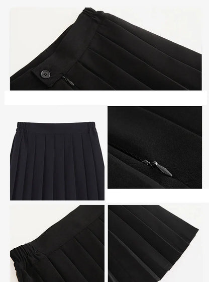 Women Skirt Elastic Waist Japanese Student Girls School Uniform Solid JK Pleated Skirt Short/Middle/Long Skirt A-Line Streetwear