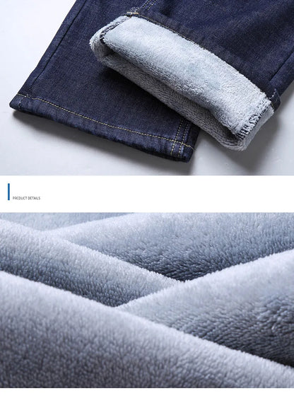 2024 New Jeans Brand Autumn Winter Jeans Warm Flocking Warm Soft Men Activities Warm Fleece Men Jeans Black Blue  Colors