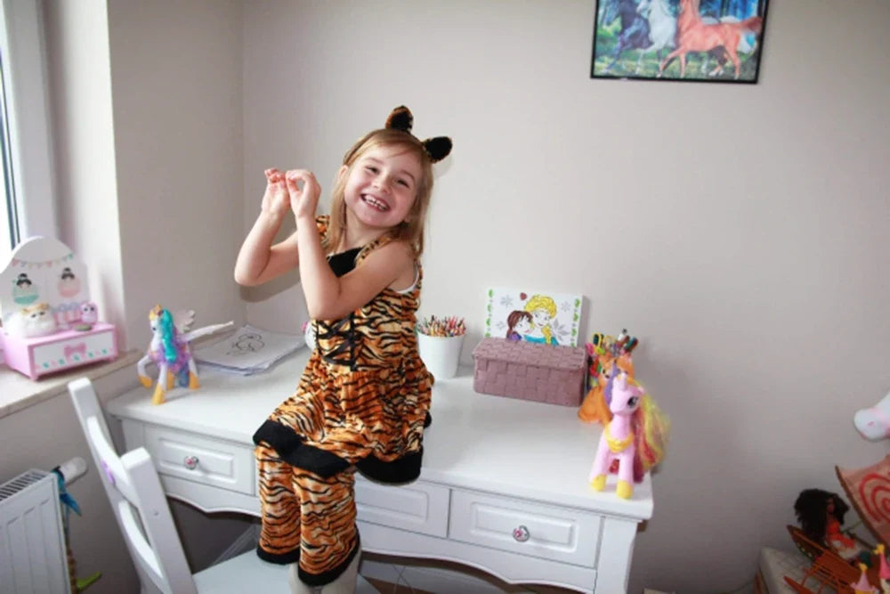 Cute Cartoon Animal Cosplay Girls Tiger Leopard Dress Halloween costume for Girl Christmas Carnival Outfit Headband