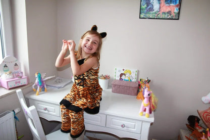 Cute Cartoon Animal Cosplay Girls Tiger Leopard Dress Halloween costume for Girl Christmas Carnival Outfit Headband
