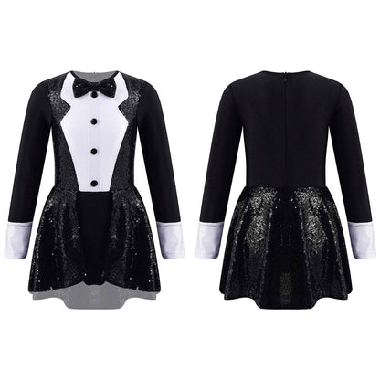 Kids Girls Sequins Ballet Dance Dress Shiny Modern Latin Jazz Dance Stage Performance Leotard Costume Dancewear