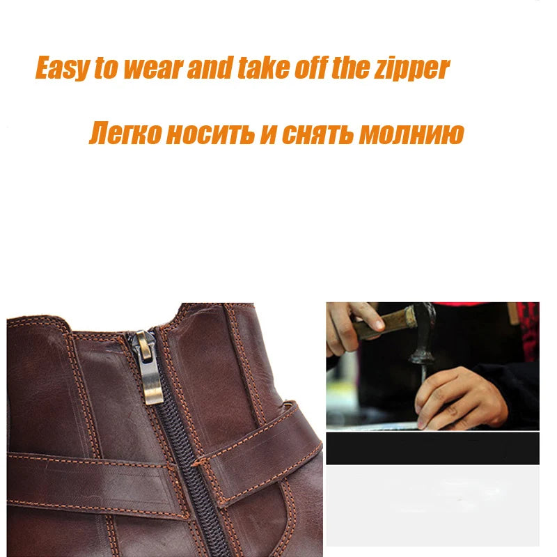 NEW Men's Casual boots Genuine Leather Men's autumn and winter handmade High-top boots lager size men's Chelsea boots 0153