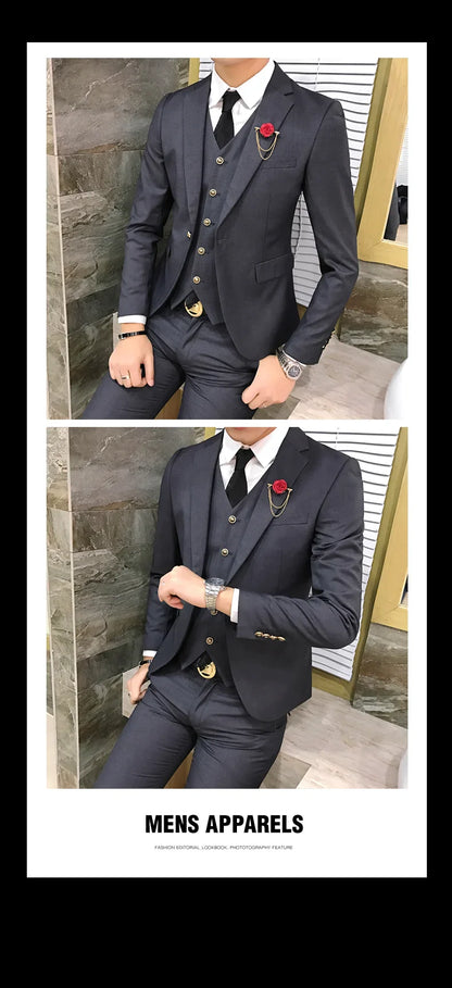 Men's Suits High Quality Wedding Groom Tuxedos Single Button Slim Fit Business Prom Dress Men's Formal Dress Suits