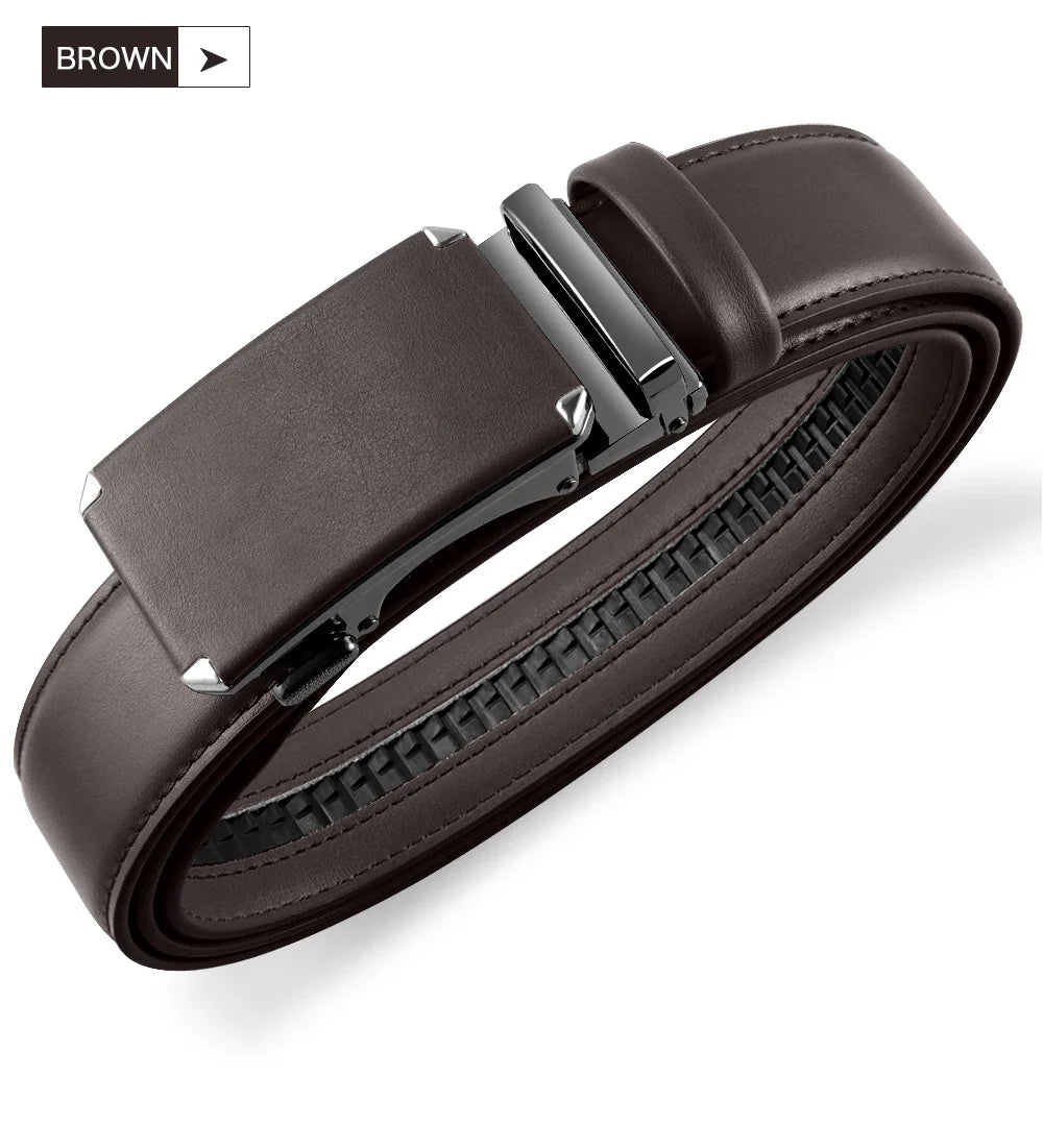 Men Belts Metal Automatic Buckle Brand High Quality Leather Belts for Men Famous Brand Luxury Work Business Strap