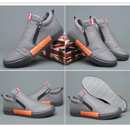 New Winter Men's Boots Soft Leather Plush Warm Snow Boots Waterproof Outdoor Footwear Men Work Boots Men Motorcycle Boots