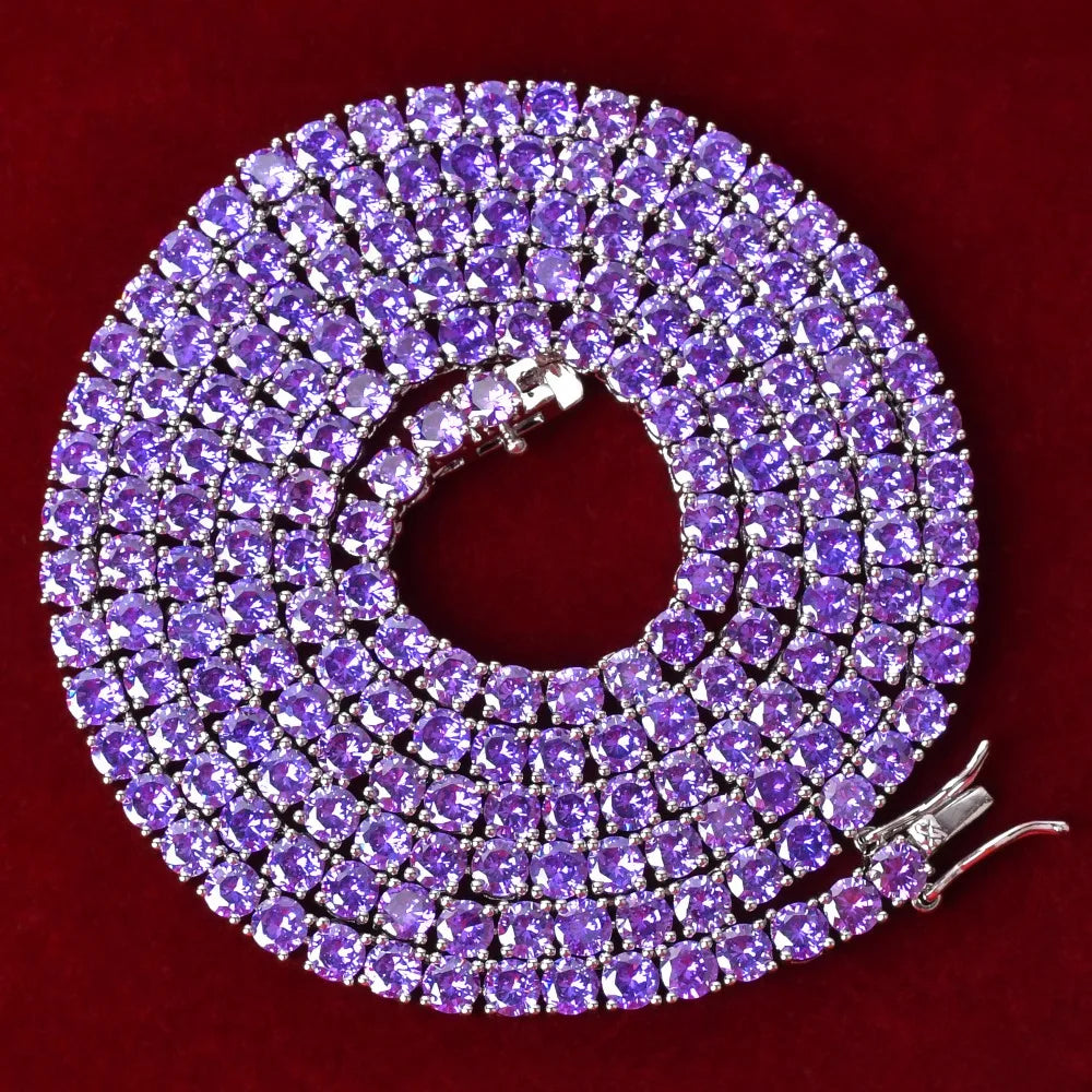 Purple Tennis Chain Necklace Hip Hop Rock Street Jewelry AAAAA Cubic Zirconia 24K Real Gold Color Plated