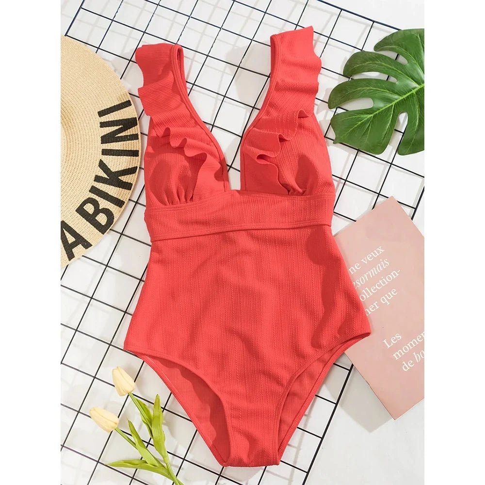 2023 One Piece Swimsuit Women Ruffle Swimwear Push Up Monokini Bodysuit Swimsuit Female Bathing Suit Summer Beach Wear