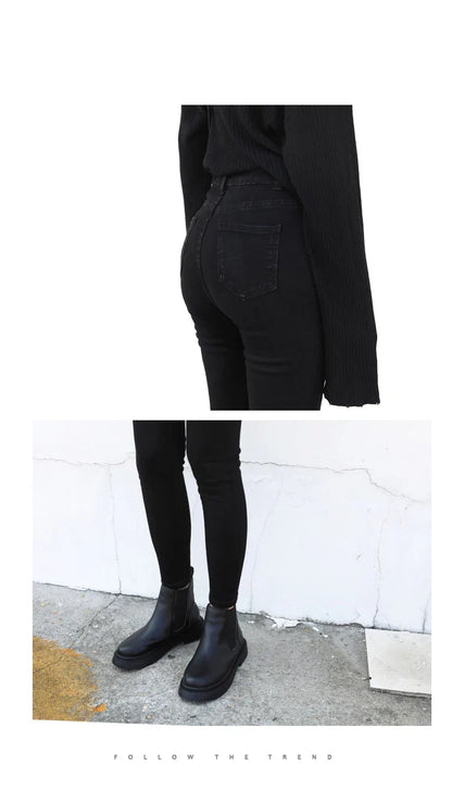 Women Jeans Retro High Waist Stretch Pencil Denim Pants Elastic for Woman Female Trousers Autumn Winter Ladies