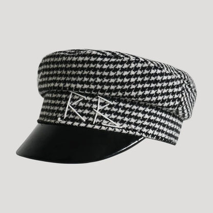 Winter caps women newsboy caps Thick warm  letter embroidery wool cap  S M L plaid patchwork militray caps