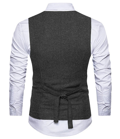 2022 New Men's Royal Blue Double-breasted Vest Suit Vest Casual Top Quality Herringbone Pattern Waistcoat For Wedding