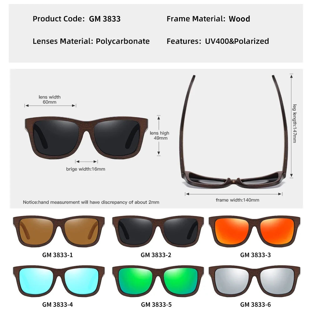 Retro Fashion Bamboo Wood Polarized Sunglasses Driving Square Style SunGlasses Male Goggle Cat.3 Women Men Brand Designer