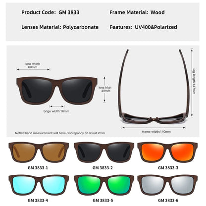 Retro Fashion Bamboo Wood Polarized Sunglasses Driving Square Style SunGlasses Male Goggle Cat.3 Women Men Brand Designer