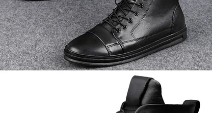 Winter Genuine Leather Boots Men Ankle Casual High Top Skateboarding Shoes Cow Leather Big Size 47 48